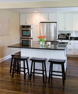 a kitchen island with seating and a stovetop